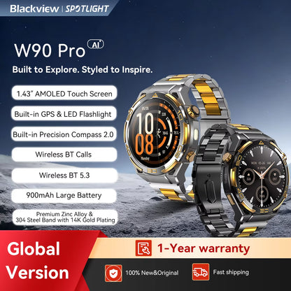New  W90 Pro GPS Smart Watch 1.43" HD AMOLED Display, 900Mah/ 20Days Standby Bluetooth Waterproof Sport Watch for Men