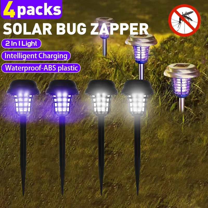 2/4Pcs Solar Bug Zapper Waterproof,Outdoor Mosquito Zapper, Lighting Mosquito Repellent Lamp for Indoor Outdoor Use Garden Patio