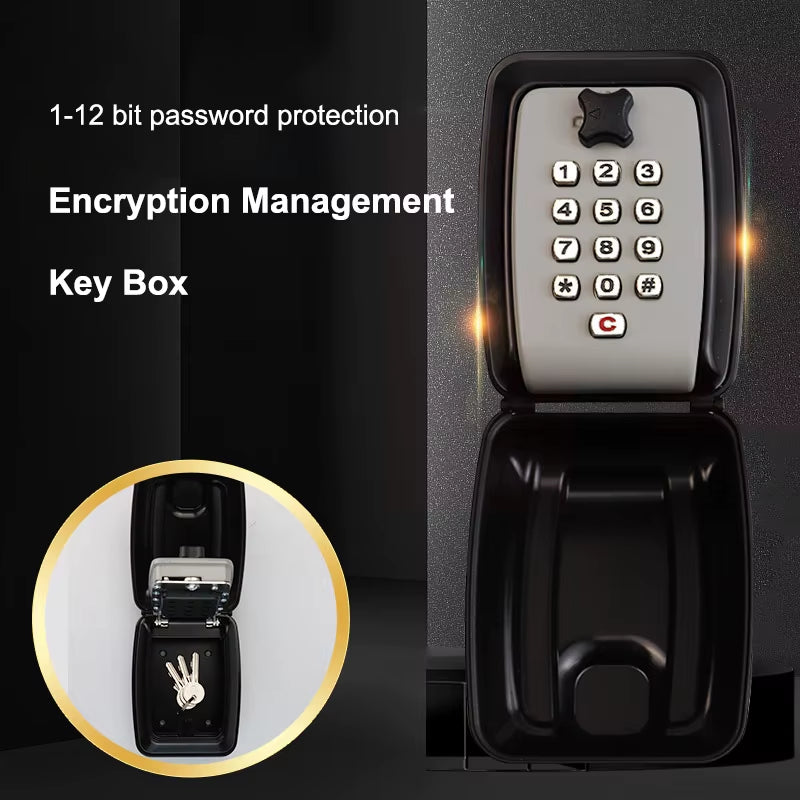 Wall Mounted Key Storage Safe Waterproof Anti-Theft Key Box with Combination Lock 12-Digital Password Office Home Outdoor Use