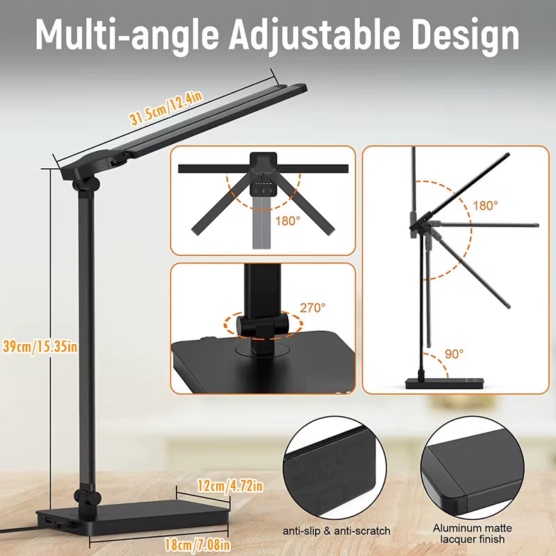 Double Head LED Desk Lamp,Dual Swing-Arm Table Lamp for Home Office,5 Color Modes and 5 Dimmable,Modern Eye-Caring Piano Lamp