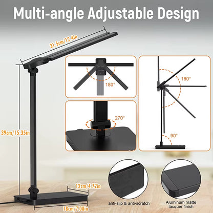 Double Head LED Desk Lamp,Dual Swing-Arm Table Lamp for Home Office,5 Color Modes and 5 Dimmable,Modern Eye-Caring Piano Lamp
