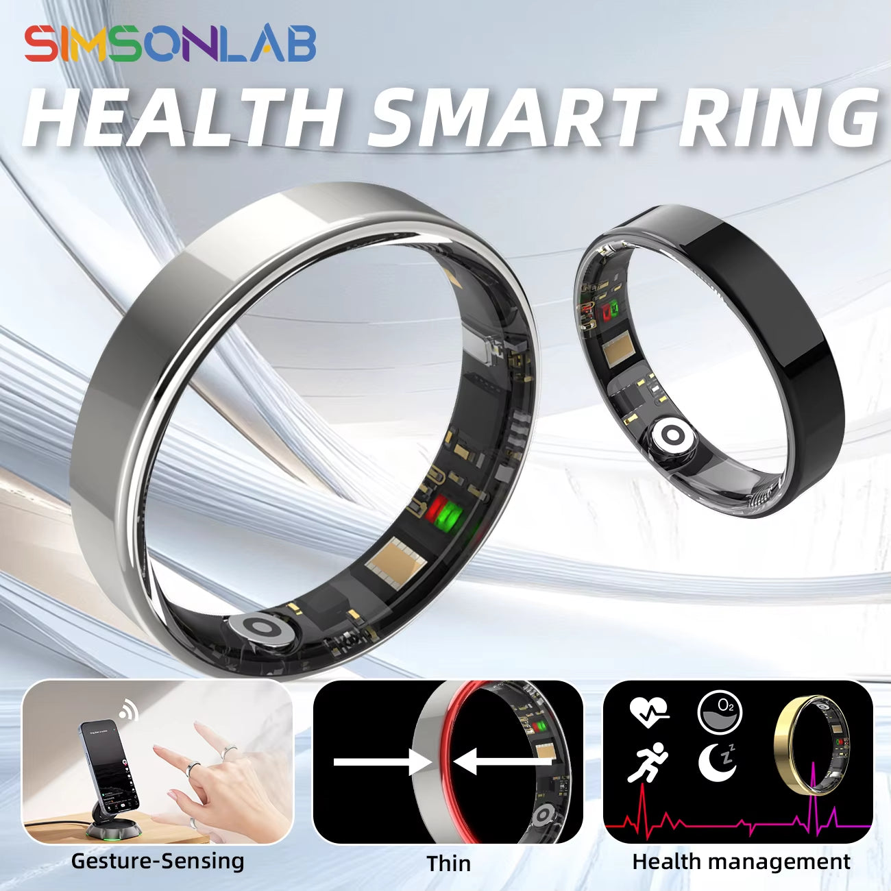2025 Hot Sale Smart Ring Gesture Brush Video Wireless Bluetooth Call Music Control 5ATM Waterproof Heart Rate Monitor for Men