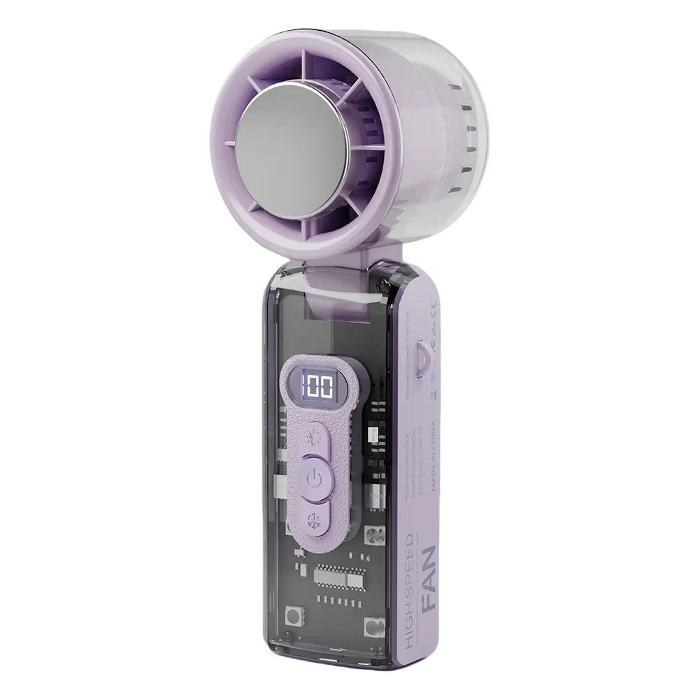 100-Speed Turbo Fan with LED Light | Portable, Rechargeable & Foldable | Handheld Cooling for Camping, Home & Office