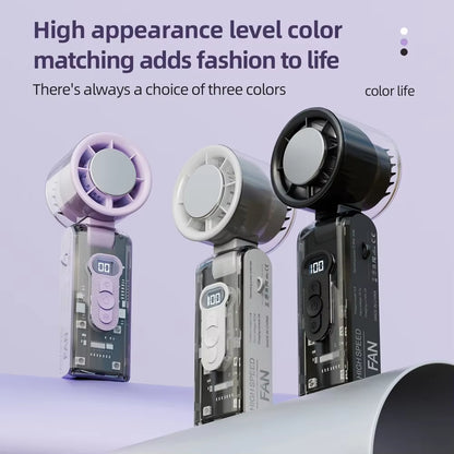 100-Speed Turbo Fan with LED Light | Portable, Rechargeable & Foldable | Handheld Cooling for Camping, Home & Office
