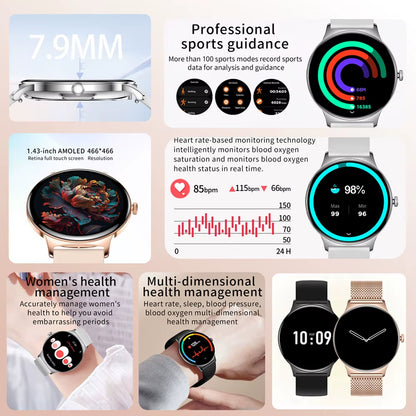 2026 New 7.9MM Ultra Thin Smart Watch Women Screen Always Display Time Sports Bracelet Bluetooth Call Fashion Smartwatches Ios