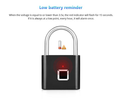Smart Fingerprint Padlock Waterproof Fingerprint Keyless Door Lock Type C Rechargeable Security Padlock for House