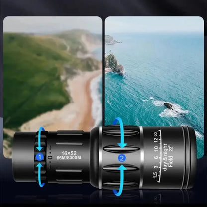 16X52 Monocular Telescope High-Power Dual Focus Optical Zoom Scope High Magnification Long Range Night Spyglass Telescope