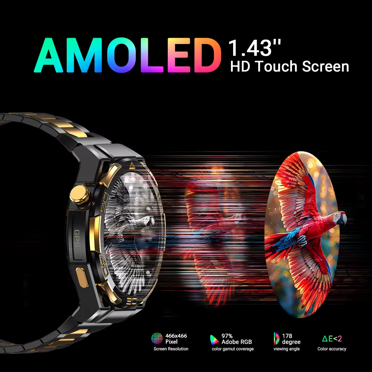 New  W90 Pro GPS Smart Watch 1.43" HD AMOLED Display, 900Mah/ 20Days Standby Bluetooth Waterproof Sport Watch for Men
