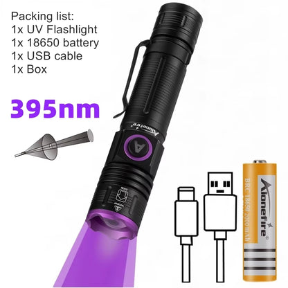 365/395Nm Zoom UV Flashlight USB Rechargeable Ultraviolet Adhesive Curing Torch Cat Dog Pets Urine Tinea Marker Money Ore Light