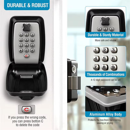 Wall Mounted Key Storage Safe Waterproof Anti-Theft Key Box with Combination Lock 12-Digital Password Office Home Outdoor Use