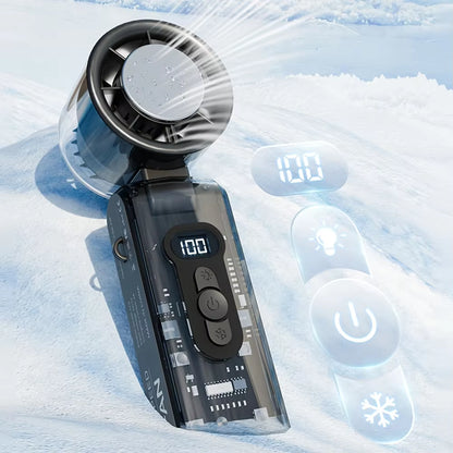 100-Speed Turbo Fan with LED Light | Portable, Rechargeable & Foldable | Handheld Cooling for Camping, Home & Office