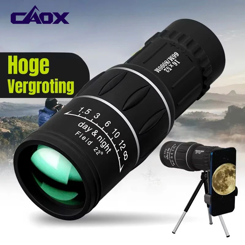 16X52 Monocular Telescope High-Power Dual Focus Optical Zoom Scope High Magnification Long Range Night Spyglass Telescope
