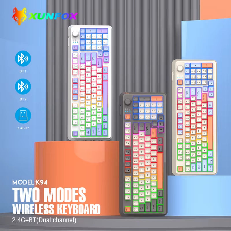 Russian Wireless Keyboard with Russian Layout Spanish Arabic Korean Keyboard Mouse Kit Bluetooth RGB Backlight Volume Knob K94