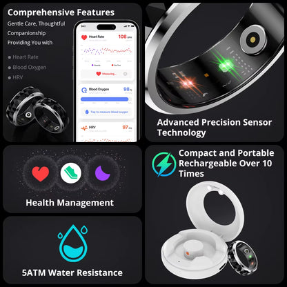 R11 Smart Ring, Fidget Spinner Anxiety Relieve Ring with Charging Case for Men, Health and Sleep Monitor, 5ATM Waterproof