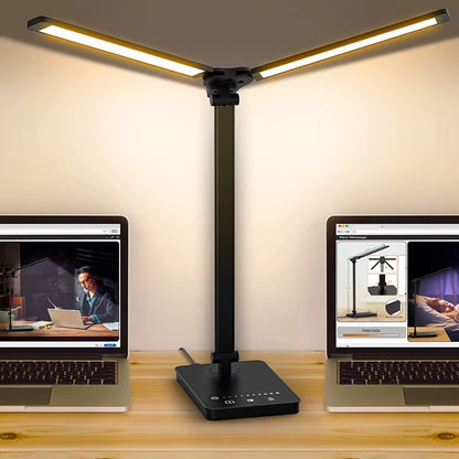 Double Head LED Desk Lamp,Dual Swing-Arm Table Lamp for Home Office,5 Color Modes and 5 Dimmable,Modern Eye-Caring Piano Lamp
