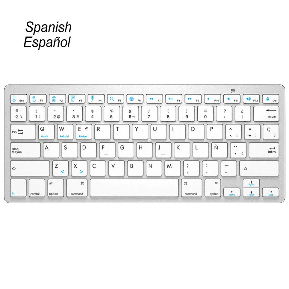 Portable Spanish Bluetooth Keyboard Light Slim Wireless Keyboard Teclado for Mac Ipad Iphone Ios Android Windows Smart TV