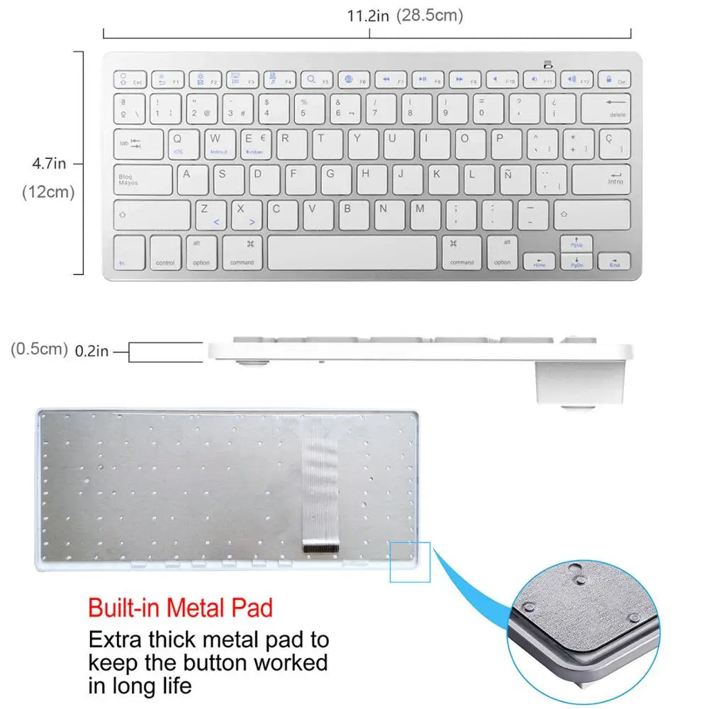 Portable Spanish Bluetooth Keyboard Light Slim Wireless Keyboard Teclado for Mac Ipad Iphone Ios Android Windows Smart TV