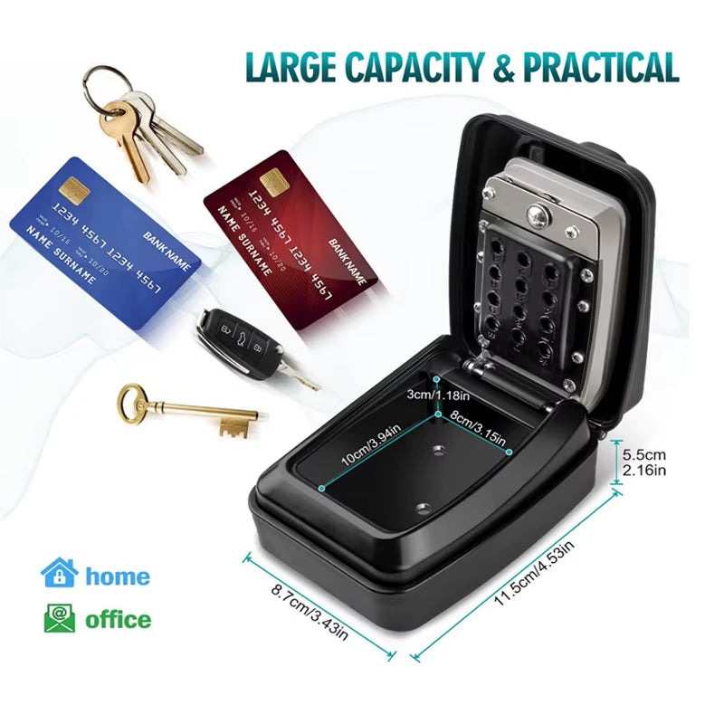 Wall Mounted Key Storage Safe Waterproof Anti-Theft Key Box with Combination Lock 12-Digital Password Office Home Outdoor Use