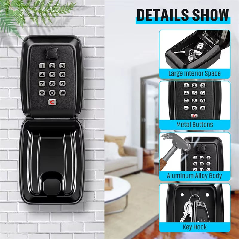 Wall Mounted Key Storage Safe Waterproof Anti-Theft Key Box with Combination Lock 12-Digital Password Office Home Outdoor Use