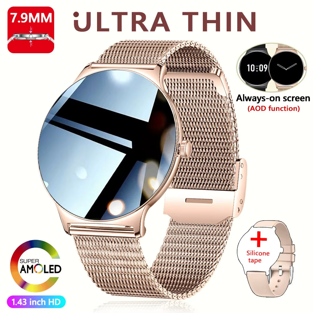 2026 New 7.9MM Ultra Thin Smart Watch Women Screen Always Display Time Sports Bracelet Bluetooth Call Fashion Smartwatches Ios