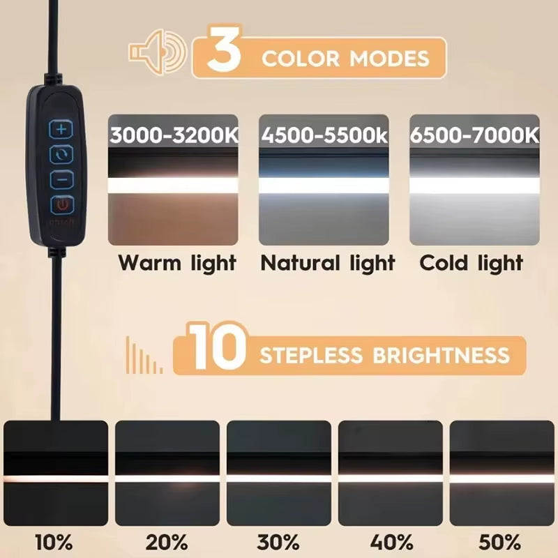 2026 NEW 3 Mode Dimmable LED Desk Lamp with Clamp, 10 Level Brightness Adjustable, Flexible Gooseneck for Study/Office/Bedroom