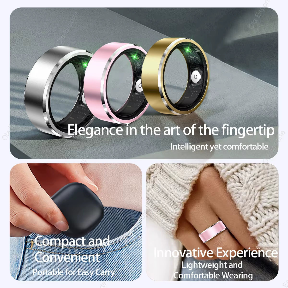 Ew Smart Fitness Ring with Gesture Control,Heart Rate,Blood Oxygen,Blood Pressuresleep,Steps,Distance,Calories for Android IOS