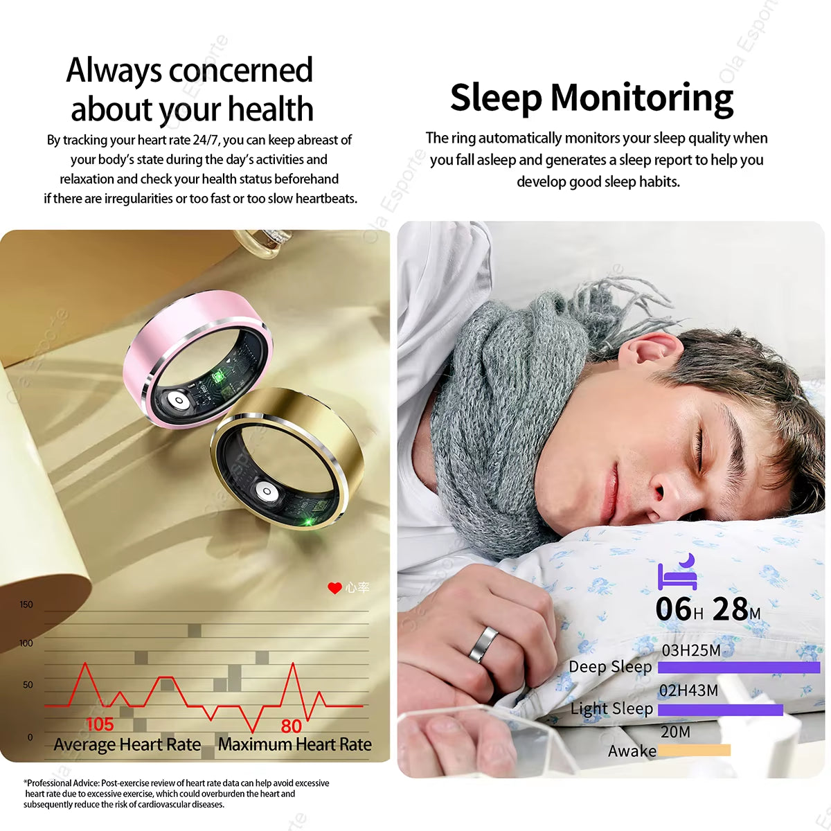 Ew Smart Fitness Ring with Gesture Control,Heart Rate,Blood Oxygen,Blood Pressuresleep,Steps,Distance,Calories for Android IOS